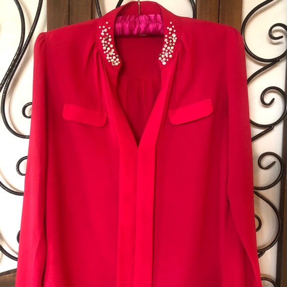 Candie’s Hot Pink Blouse with beaded collar - Picture 1 of 3